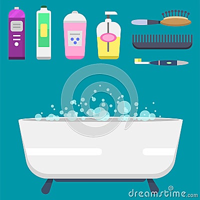 Bath equipment icons modern shower colorful illustration for bathroom interior hygiene vector design. Vector Illustration