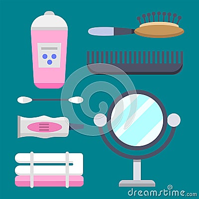 Bath equipment icons modern shower colorful illustration for bathroom interior hygiene vector design. Vector Illustration