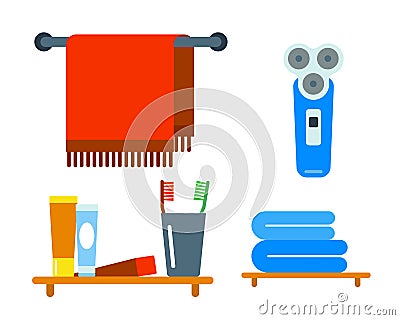 Bath equipment icons shower flat style colorful clip art illustration for bathroom hygiene vector design. Vector Illustration