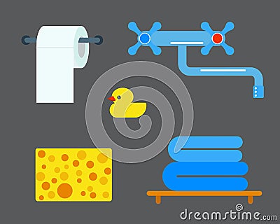 Bath equipment icons shower flat style colorful clip art illustration for bathroom hygiene vector design. Vector Illustration