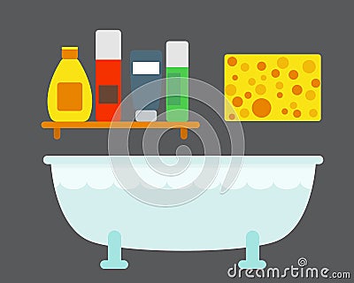 Bath equipment icons shower flat style colorful clip art illustration for bathroom hygiene vector design. Vector Illustration