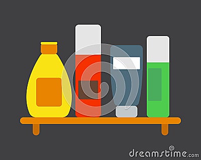 Bath plastic bottle shampoo container shower flat style illustration for bathroom vector hygiene design. Vector Illustration