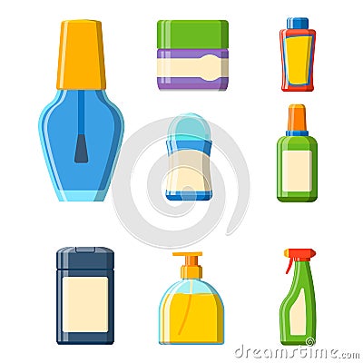 Bath plastic bottle shampoo container shower flat style illustration for bathroom vector hygiene design. Vector Illustration