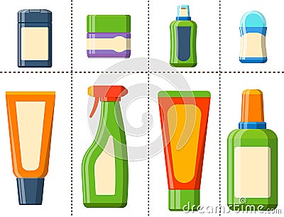 Bath plastic bottle shampoo container shower flat style illustration for bathroom vector hygiene design. Vector Illustration