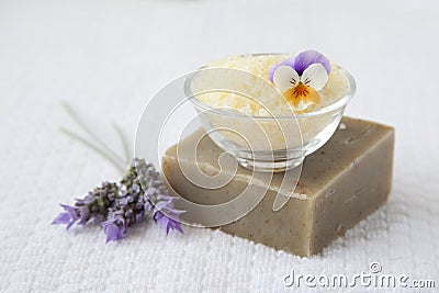 Bath salts and organic soap Stock Photo
