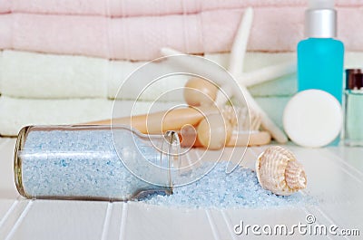 Bath salts with shell Stock Photo