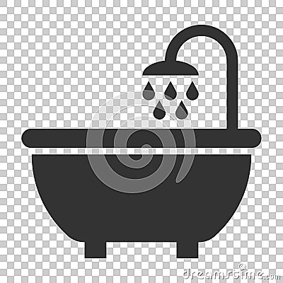 Bath shower icon in flat style. Bathroom hygiene vector illustration on isolated background. Bath spa business concept. Vector Illustration