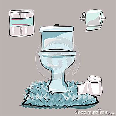 Bath, shower, toilet, sink. Bathroom, spa treatments, massage, hotel with beauty treatments. Hygiene, washing and beauty items. Is Vector Illustration