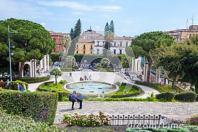 Bath Swan (fountain). Giardino Bellini, Catania, Sicily. Italy Editorial Stock Photo