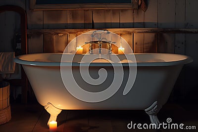 bath time in a clawfoot tub, candlelit Stock Photo