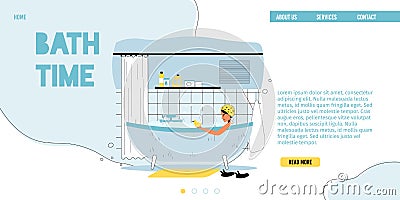 Bath time everyday hygiene routine landing page Vector Illustration