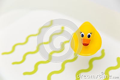 Bath time - yellow rubber duck in water Stock Photo