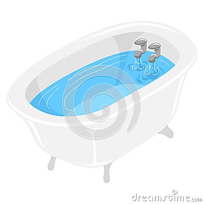 Bath Tub filled with water Vector Illustration