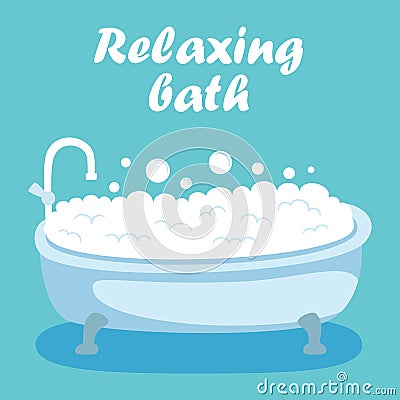 Bath Tube Water with Soap Bubble Foam Vector Vector Illustration