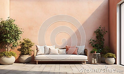 Contemporary Terrace Oasis with a Blush of Nature Stock Photo