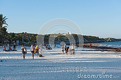 Bathers on beautiful caribbean sand beach near the ruins of beautiful, mexico Editorial Stock Photo