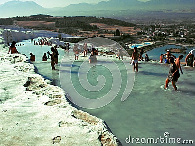 Bathers in the Thermal Pools at Pamukkale, Turkey Editorial Stock Photo