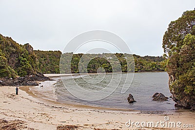 Bathing Beach, a secluded beach at Stewart Island in New Zealand. Stock Photo