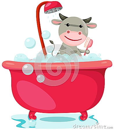 Bathing cute cow Vector Illustration