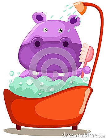 Bathing cute hippopotamus Vector Illustration