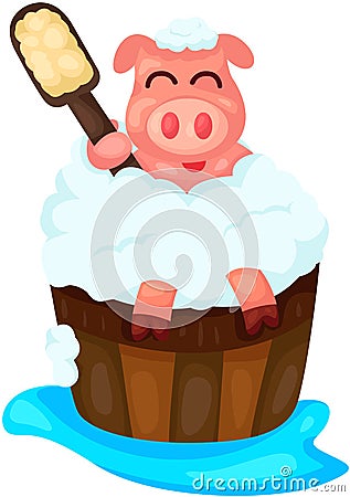 Bathing cute pig Stock Photo