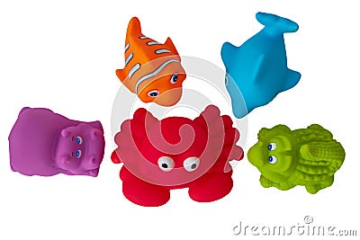 Bathing ,set of toys for bathing baby isolated on white background, sea animals Stock Photo