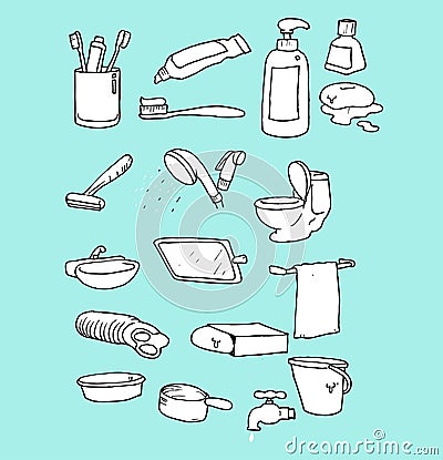 Bathroom accessories icon free hand Vector Illustration