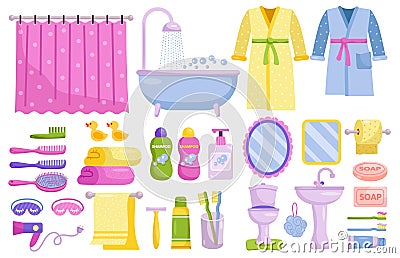 Bathroom accessories set. Isolated home bathroom Vector Illustration