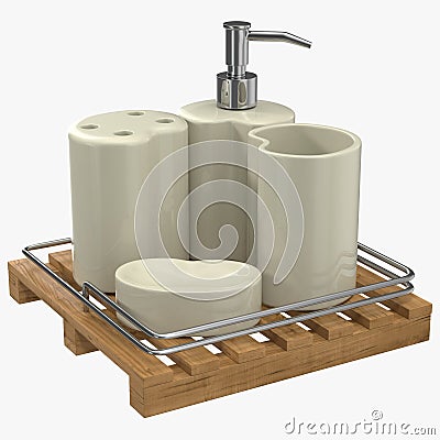 Bathroom accessories on white 3D Illustration Stock Photo