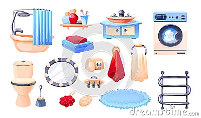 Bathroom with bath accessories. Household housewife accessories vector illustration Vector Illustration