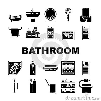 bathroom bath equipment hygiene icons set vector Vector Illustration