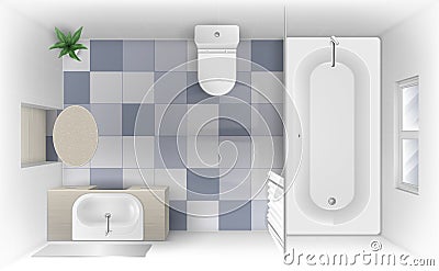 Bathroom with bath, sink and toilet bowl top view Vector Illustration