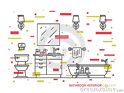 Bathroom with bathtub vector line art illustration Vector Illustration