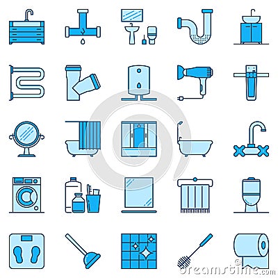 Bathroom blue icons. Vector Toilet And Washroom symbols Vector Illustration
