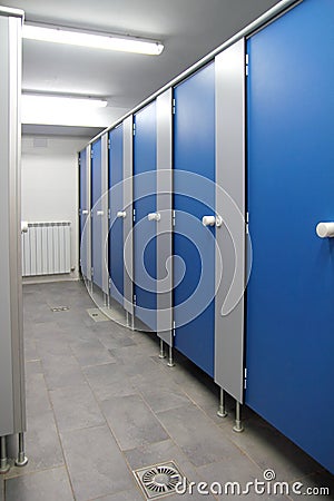 Bathroom corridor doors blue pattern indoor Stock Photo