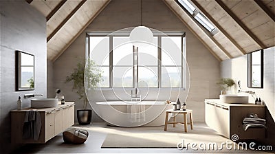 Generative AI, Serene Scandinavian Bathroom Design Stock Photo