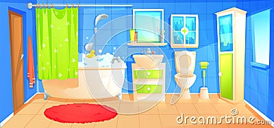 Bathroom design interior room with ceramic furniture background template. Vector Illustration