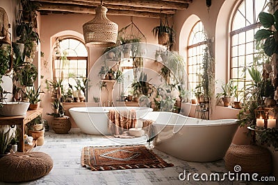 bathroom with exotic rainforest influences Stock Photo