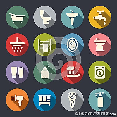 Bathroom flat icon set Vector Illustration