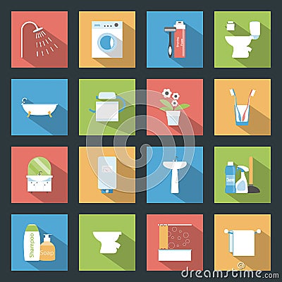 Bathroom flat icons set Vector Illustration