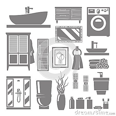 Bathroom Furniture Icons Vector Illustration