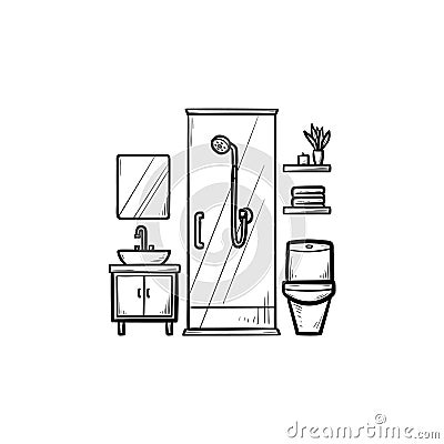 Bathroom hand drawn outline doodle icon. Vector Illustration