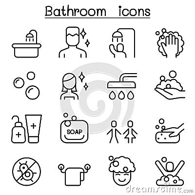 Bathroom icon set in thin line style Cartoon Illustration