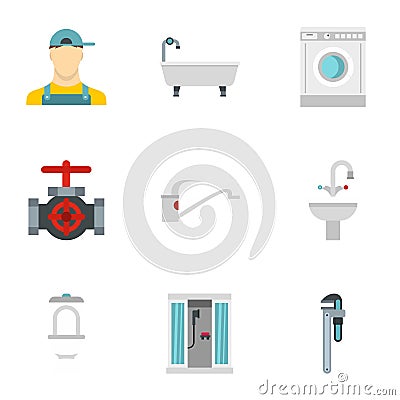 Bathroom icons set, flat style Vector Illustration