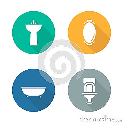 Bathroom interior flat design icons set Vector Illustration