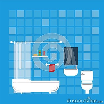 Bathroom interior with furniture Vector Illustration