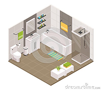 Bathroom Interior Isometric Vector Illustration