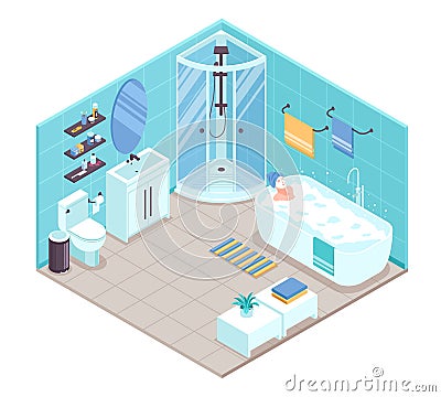 Bathroom Interior Isometric Vector Illustration