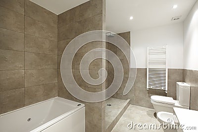 Bathroom interior with marble brown walls Stock Photo