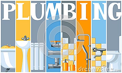 Bathroom interior. Plumbing banner. Vector Illustration